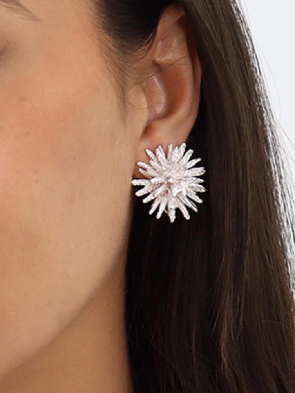 Karine Sultan Paris Silver Textured Sunburst Earrings Sterling Plated 1”